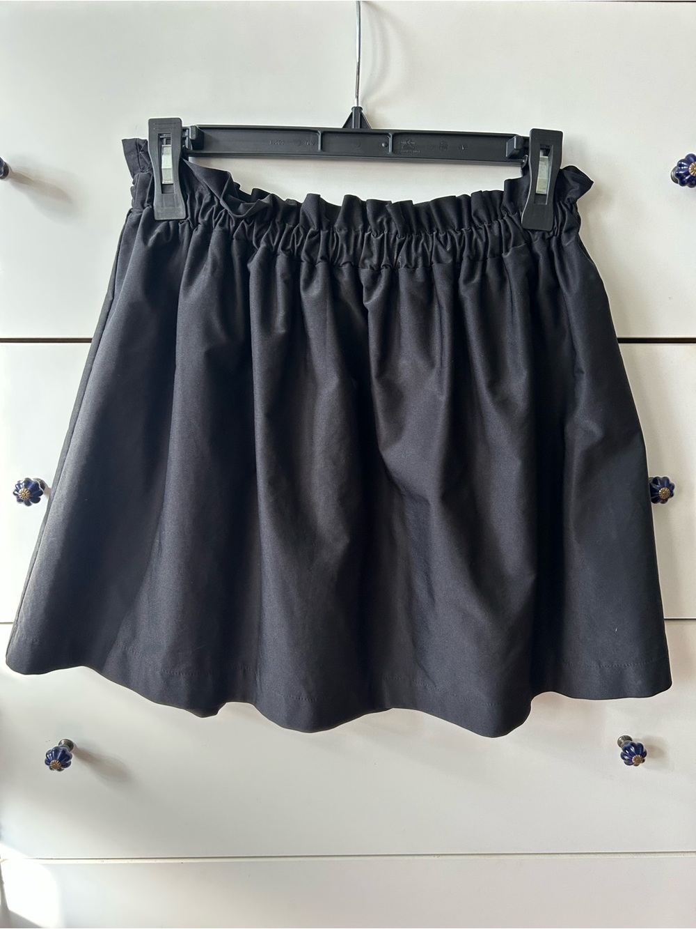 Zara Black Gathered Elastic-Waist Skater Skirt
